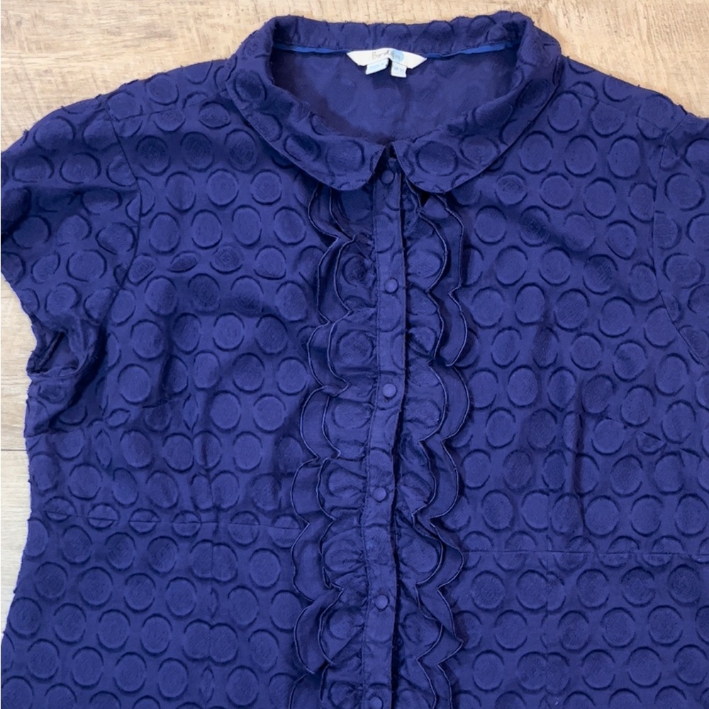 Boden Women’s Purple Cotton Double Ruffle Front Button Top Size 16 - Picture 2 of 6